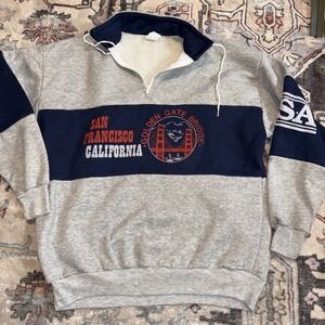 Vintage San Francisco Sweatshirt Mens Large 1/4 Zip Long Sleeve Pullover Gray